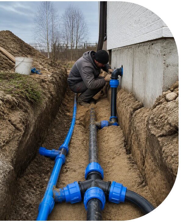 Монтаж наружного водопровода на участке под ключ в Ревде